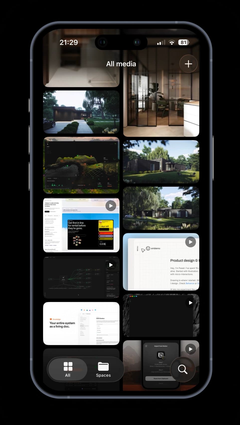 Snapwell on iOS — the same library synced to your phone